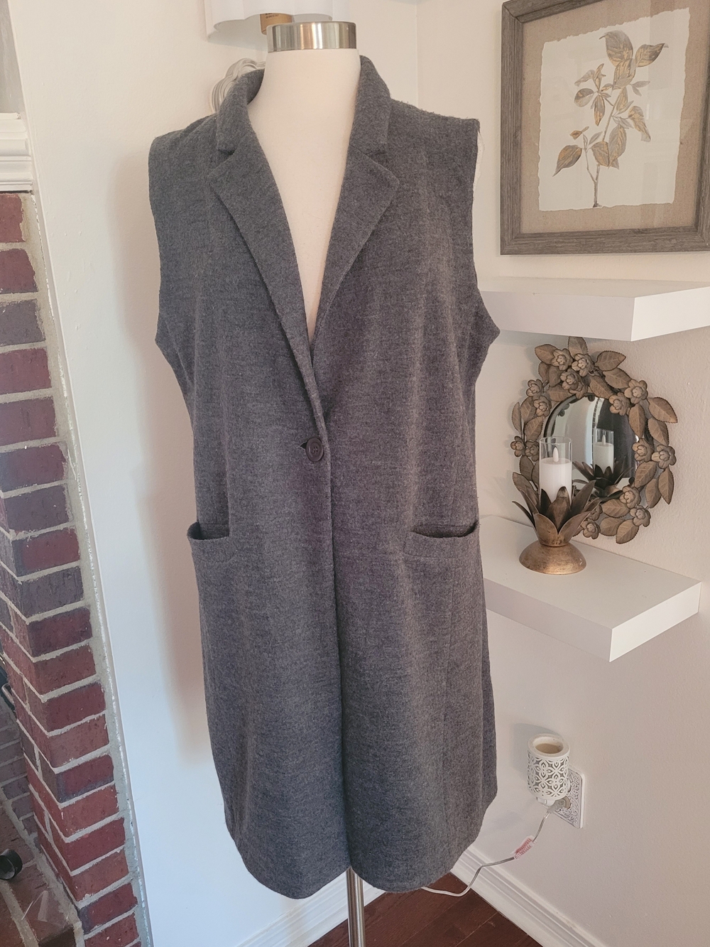 Eileen Fisher Gray  Merino Wool Vest Jacket Large